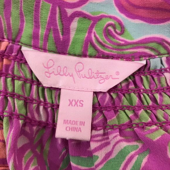 Lilly Pulitzer blouse XXS / 2XS Elsa Top PINK/Tourquoise Floral 100% silk - Picture 4 of 8